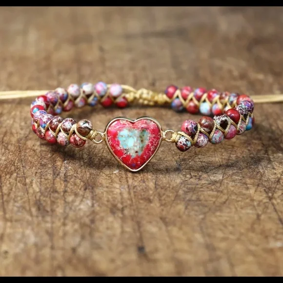 New Natural Stone Heart Charm Bracelets - Picture 5 of 9